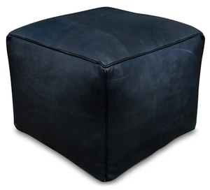 Square Leather Pouf Black - Delivered Stuffed, Ottoman, Footstool - Picture 1 of 3