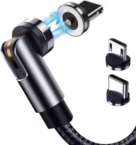 Terasako Magnetic Charging Cable 5-Pack (3/3/6/6/10FT) - 540° Rotating Black - Picture 1 of 7