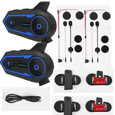 2x Bluetooth GPS Motorcycle Intercom, IPX6 Helmet Headset 1000m 2 Riders  - Image 1 of 4