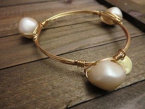 Made in USA Bangle Bracelet Gold Plated wire freshwater pearls $79.00 - Picture 1 of 5