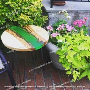 Green River Epoxy Table, Console Garden Side Table, Wooden End Table Patio Decor - Picture 1 of 4