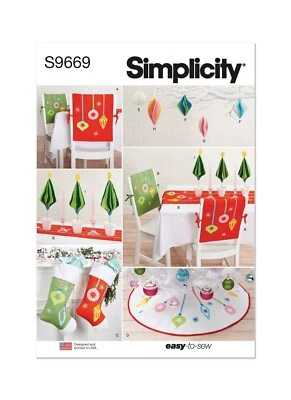SIMPLICITY 9669 CHRISTMAS DECOR Sewing Pattern Stocking Ornaments Runner Skirt - Image 1 of 4