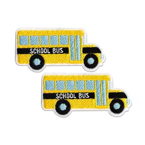 Yellow School Bus (2-Pack) Embroidered Iron on Patch Applique - Picture 1 of 3