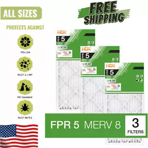 Pleated Air Filters Replacement For Furnace. AC HVAC MERV 8 FPR 5, 3-Pack New - Picture 1 of 285