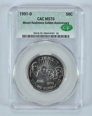 1991-D Mount Rushmore Commemorative Half Dollar MS70 CAC - Image 1 of 4
