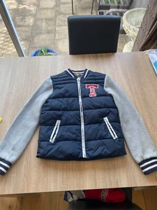 Timberland varsity Jacket Navy and Grey Polyester Body Wool Arms Boys Age 14-16 - Picture 1 of 8