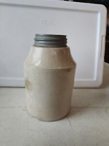 Antique atlas Stoneware Narrow Mouth Fruit Canning Crock Jar with Zinc Lid
