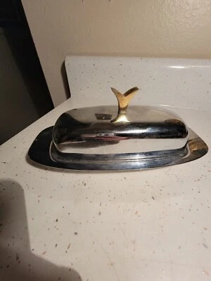 PLATO DE MANTEQUILLA CUBIERTO DE COLECCIÓN ACERO INOXIDABLE CON INSERTO DE VIDRIO HALLAZGO RARO Foto 1 de 4