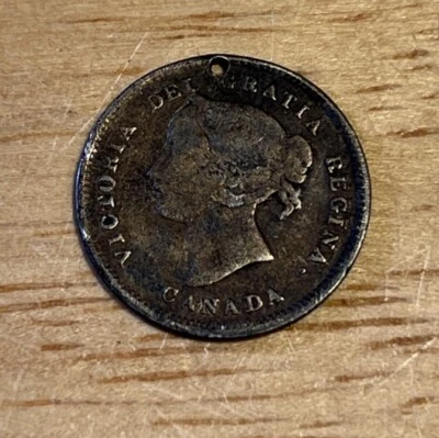 Antique Canada Queen Victoria 1891 Sterling Silver 5 Cent Coin Pendant Charm - Image 1 of 2