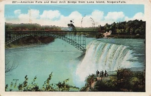 Cartolina anni '50 NY American Falls & Steel Arch Bridge da Luna Island NY374 - Foto 1 di 2