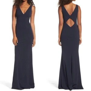 Katie may womens Mischka v-neck navy gown dress size 2 - Picture 1 of 6