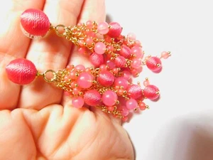 Ann Taylor Pink String Wrap Plastic Bead Chain Dangle Pierced Earrings Vintage - Picture 1 of 3