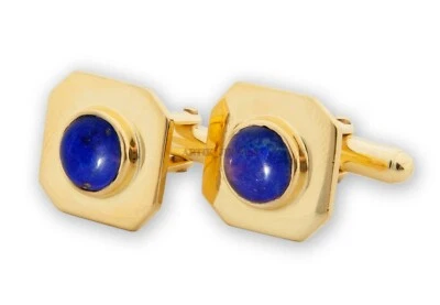 Gemelos de plata de ley 925 chapados en oro con piedras preciosas de lapislázuli natural 2322 Foto 1 de 3