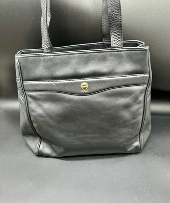  Vintage Etienne Aigner Genuine Soft Leather Large Shoulder Tote Bag Black  - Image 1 of 4