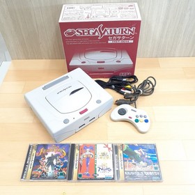Sega Saturn Console boxed with 1 controller, 3 games & cables Japan White system