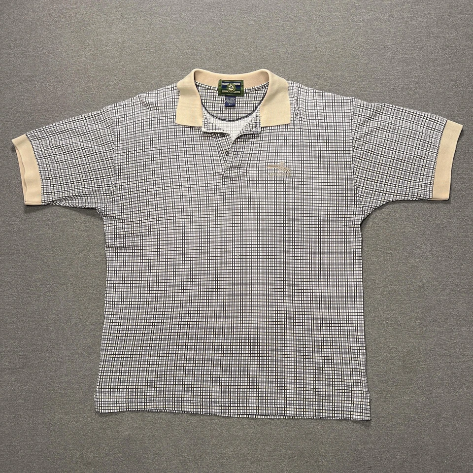 VINTAGE Pebble Beach Polo Shirt Mens Large Black White Plaid Beige Collar Golf - Image 1 of 4