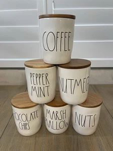 Menge 6 Rae Dunn Muskatnuss Zimt Kanister Glas Keller Set - Bild 1 von 4