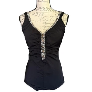 Rose Marie Reid Black Ruched Stomach V Neck Swimsuit Size 14 - Picture 1 of 2