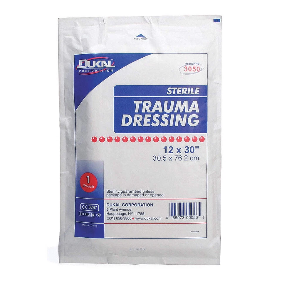 FIRST AID ONLY M240 Trauma Dressing,White,30"L,12"W,PK50 40JJ12 - Image 1 of 1