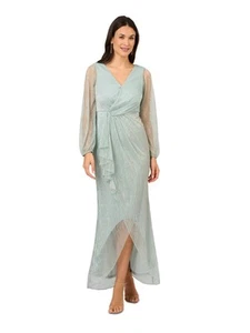 ADRIANNA PAPELL Womens Aqua Lined Cascading Ruffle Hem Long Sleeve Dress 16 - Picture 1 of 11