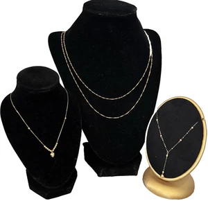 REAL 18k Dainty Centered Necklaces Lightweight Beaded Y-Drop - Picture 1 of 41