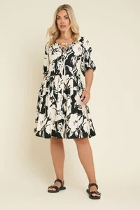 Yours Curve Women's Plus Size Abstract Print Tie Neck Mini Dress - Picture 1 of 19