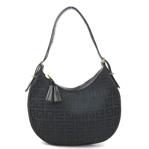 Auth GIVENCHY Shoulder Bag Black Canvas/Leather/Goldtone - e60294n - Picture 1 of 15