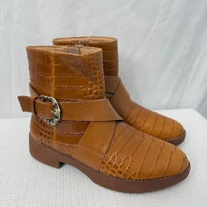 Fitflop Boots Womens Size 5 Helmi Leather Ankle Zipper Croc Snake Print Brown - Picture 1 of 12