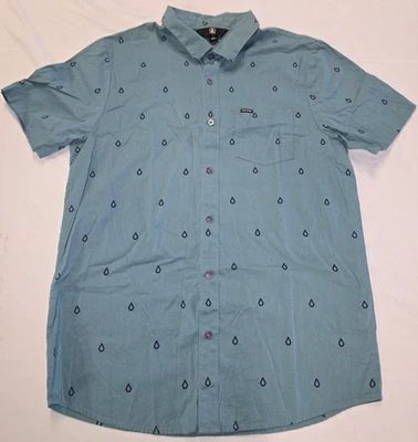 Volcom Short Sleeve Button up Shirt Large Green Stone AOP Surf Beach Skate - Image 1 of 4