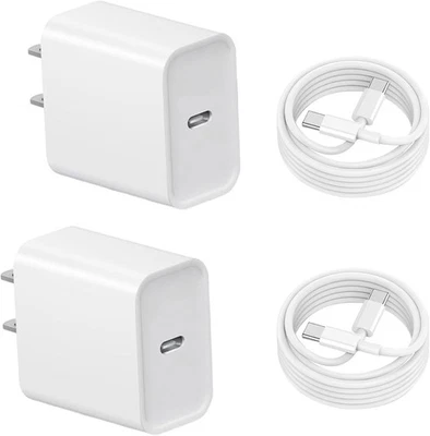2-Pack Type C Wall Charger Block with 6FT Cables for IPhone 14/13/12/11/X/XR/8/7 - Image 1 of 4