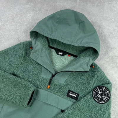DOPE Nieve Polar Sherpa Anorak Sudadera con Capucha Para Hombres Grande Verde Exterior Pullover Chaqueta Foto 1 de 4