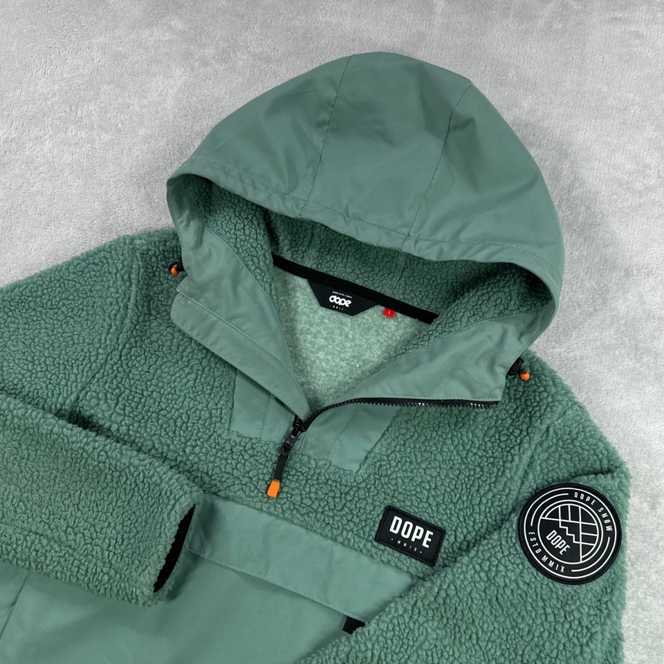 DOPE Nieve Polar Sherpa Anorak Sudadera con Capucha Para Hombres Grande Verde Exterior Pullover Chaqueta Foto 1 de 4
