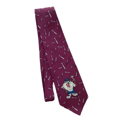 Warner Brothers Looney Tunes Tazmanian Devil Handyman Tool  Necktie Burgundy - Image 1 of 4