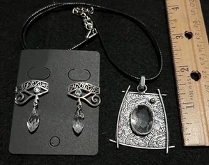 Crystal Topaz 925 Silver Plated Gemstone Handmade Pendant Egyptian Eyes Earring - Picture 1 of 12