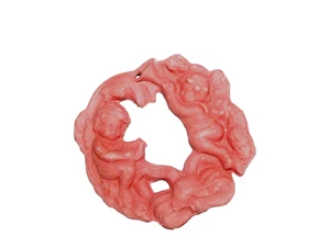 terracotta Christmas ORNAMENT 2 cherubs w/horn harp 1 side 3-D (ebay 3 w/stars) - Picture 1 of 2