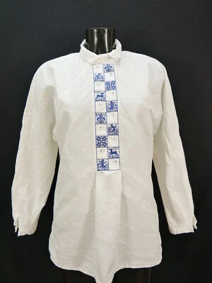 Gr.48 Trachtenbluse weiß Bluse Leinenmischung mit Stickerei TB7927 - Bild 1 von 4