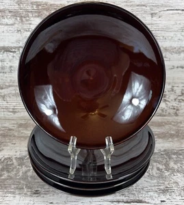 4 Beautiful Crate & Barrel Japan Mahogany Brown 8” Coupe Soup Bowls - Picture 1 of 10
