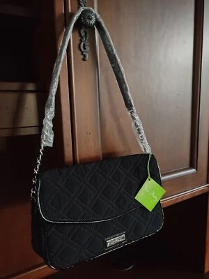 Bolso de hombro Vera Bradley negro liso acolchado microfibra charol cadena correa Foto 1 de 3