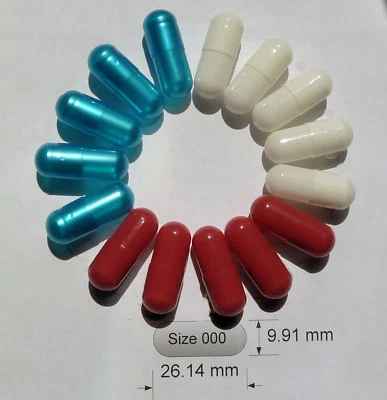 Simply Capsules - Empty Gelatine Size 000 Large Coloured Red White Blue Capsules - Image 1 of 3