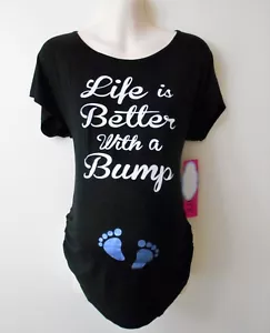 MATERNITY PREGNANCY WOMEN'S TOP SHIRT BLOUSE FUNNY - LIFE IS BETTER BUMP - BLACK - Picture 1 of 1