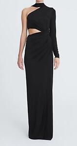 NWT Authentic Halston Joanna Jersey Asymmetric Dress Gown in Black MSRP $645.00