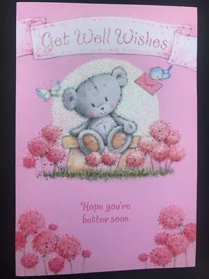 Get well card women female her ladies friend, cute design, floral,  7" x 5" - Image 1 of 3