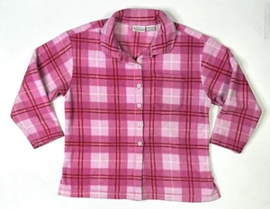 Basic Editions Fleece Jacket Women’s Large Pink Plaid Button Sweater Vintage - Picture 1 of 11