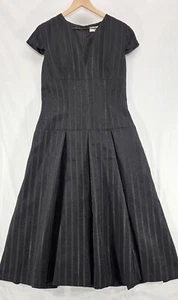 NWT Amanda Wakeley Womens Midi Dress Pleated Textured Black Old Money Rare US 10 - Picture 1 of 15