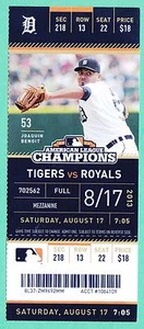 17.08.13 Royals at Tigers komplett unbenutzt Baseball Ticket Tigers gewinnen Cabrera Homerun - Bild 1 von 2
