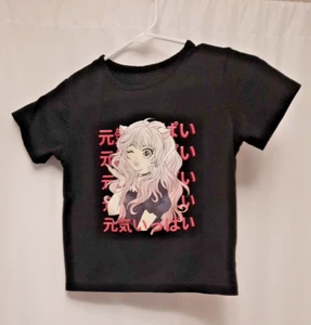 Black crop top Girls Anime Crop - Size 8Y - Picture 1 of 3