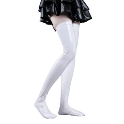 Stock Women's Wet Look Latex Thigh High Stay up Stockings Anti Skid Pantyhose - Image 1 of 4