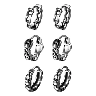 2pcs Stainless Steel Hoop Earrings Men Women Punk Skull Spike  Ear Piercings 18G - Image 1 of 4