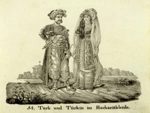  TURCO E TURCO IN ABITO DA SPOSA litografia a molla, galleria di immagini gioventù circa 1830 - Foto 1 di 3