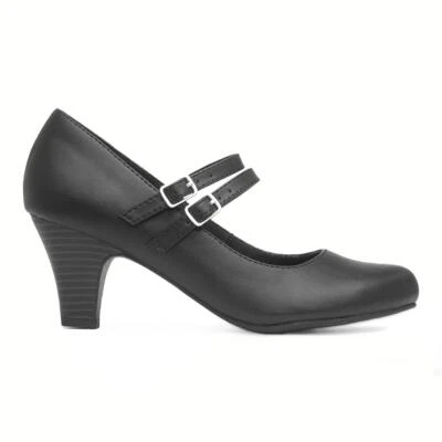 Lilley Womens Shoes Black Adults Ladies Court Heels Buckle Violet SIZE